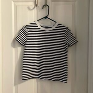 Zara Black and White Striped Short Sleeve Tee